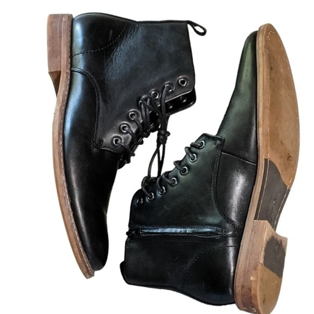 The Rail Men's leather lace up ankle boot casual loafer black 40M